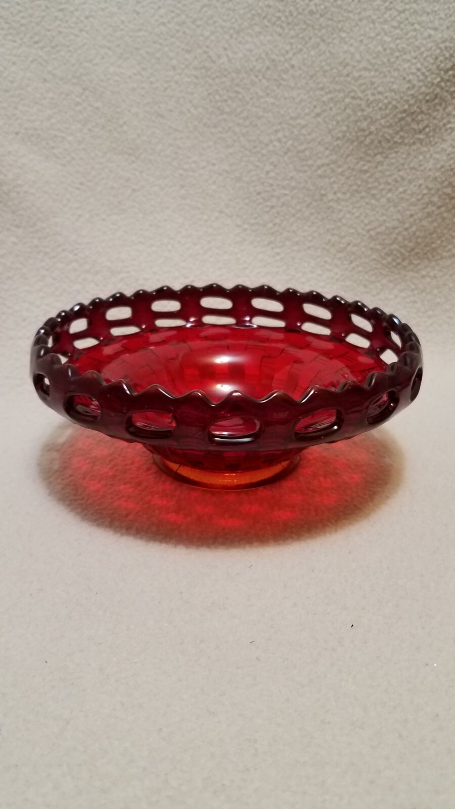 Vintage Fenton Ruby Amberina Basket Weave Footed Glass Bowl