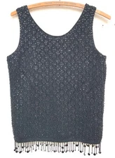 Vintage Carol Brent Black Sequin Knit Beaded Sleeveless Top Medium 