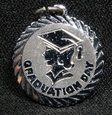 Sterling Silver Charm Pendant Round "Graduation Day " 3/4" 3.2g