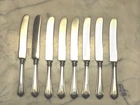 8 Gorham Old London Plain Sterling Silver Knives, Monogrammed "G", Pat'd 1916