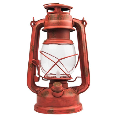 Retro 100 Lumen LED Red Metal Lantern, Battery Operated