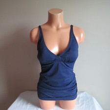 Tommy Bahama Pearl Solids OTS V-Neck Long Tankini Swim Top Mare Navy M NWT