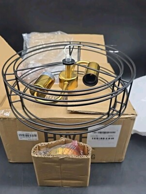 Semi Flush Mount Ceiling Light, HWH Hallway Light Fixture Black And Gold NEW
