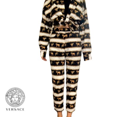 versace jeans couture lions cheetahs tigers leopards striped print jeans