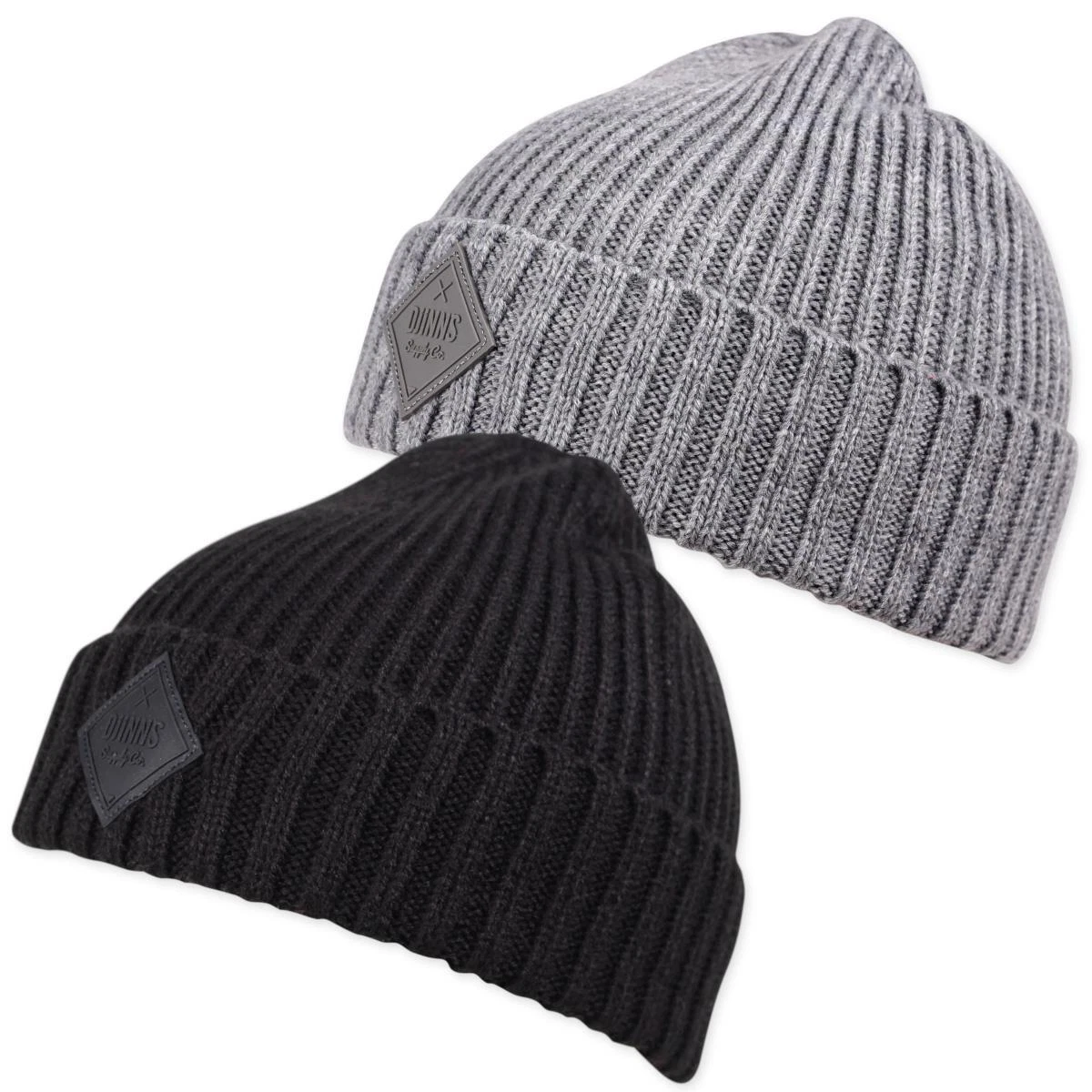 Djinns Basic Beanie Rubber Rib Fisherman Hat Knit Coarse Turn Up Patch Winter