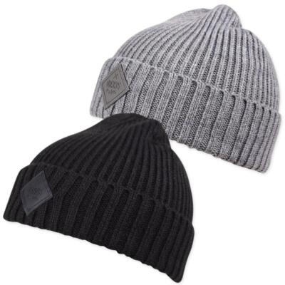 Djinns Basic Beanie Rubber Rib Fisherman Mütze Strick grob Turn Up Patch Winter