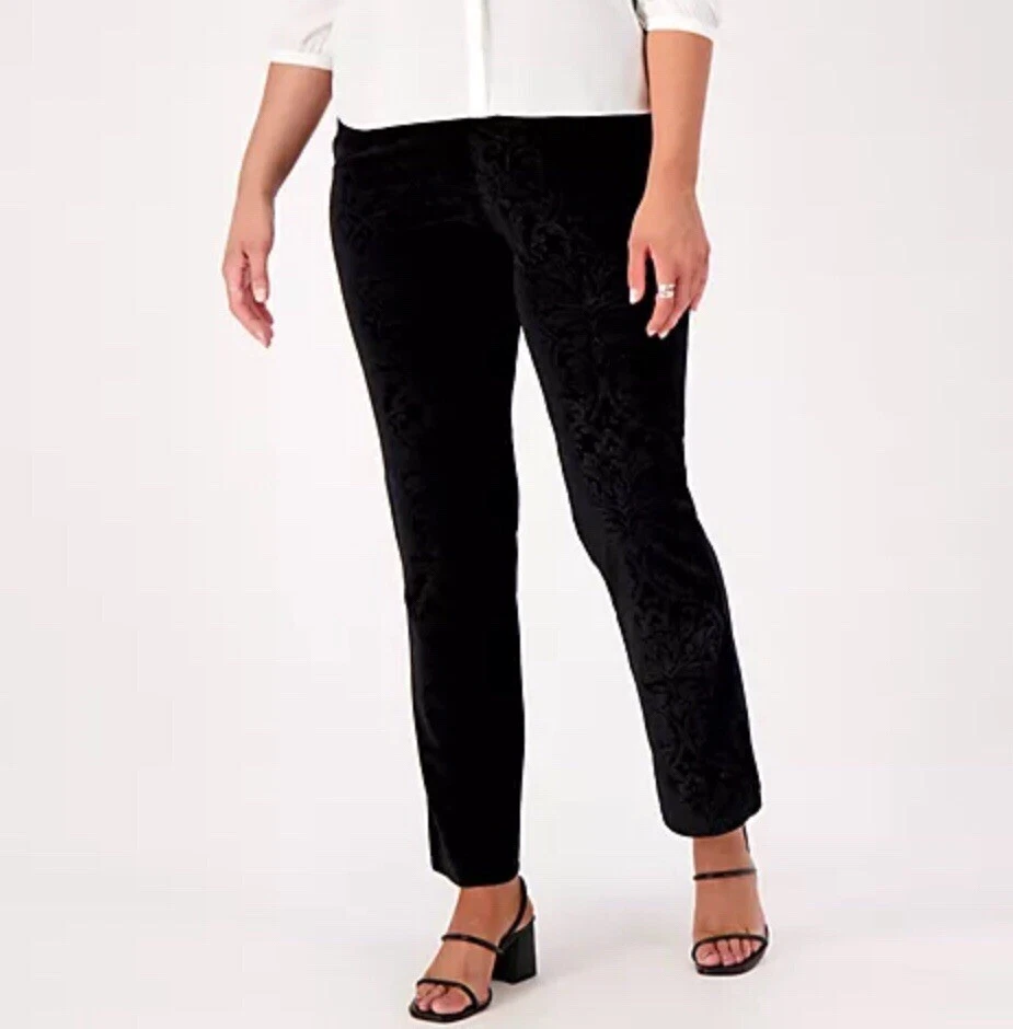 Isaac Mizrahi Live! Pantalones regulares de terciopelo de pierna recta negro 1X A551062