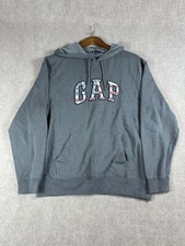 GAP Hoodie Men's Large Hoodie Embroidered USA Gray Red White Blue American Flag