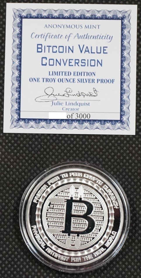 BITCOIN VALUE CONVERSION 1 oz .999 Solid Silver Proof Round