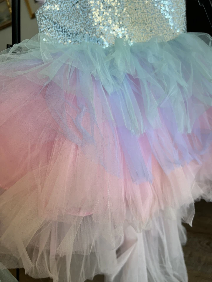 Girls Unicorn High Quality Dress Princess Birthday Party Fancy Dress 6-9 Yo - Image 4 of 4