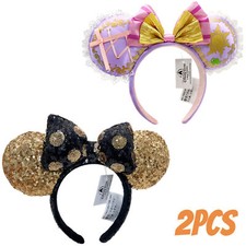 Disney Black Gold Polka Dot Bow Ears Rapunzel Tangled Pascal Minnie Headband