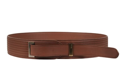 Bally Women Wide Brown Leather Belt 90 36 Ribbed High Waist 