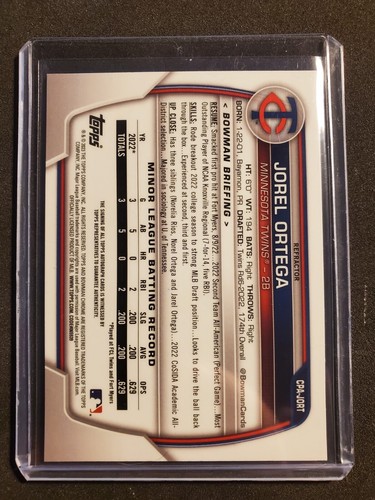 2023 Bowman Chrome 1st Jorel Ortega Refractor Auto CPA-JORT Twins # /499 - Picture 4 of 4
