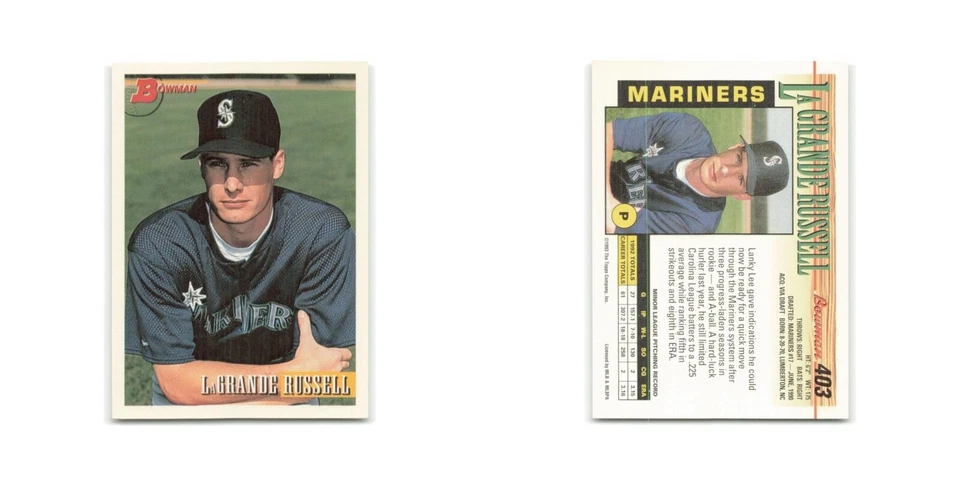 LaGrande Russell Rookie 1993 Bowman #403 Seattle Mariners Baseball Card NM - Image 3 of 3