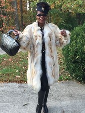 New Unigue Designer Rare White Golden Fox Fur Car Length Coat Jacket S-m 2-10