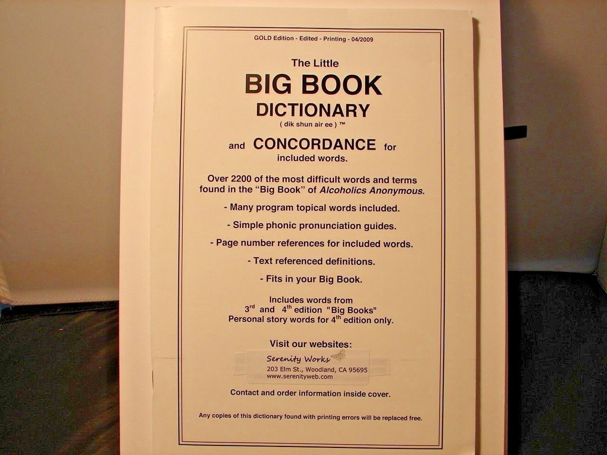 Alcoholics Anonymous AA Big Book Dictionary and Concordance LARGE