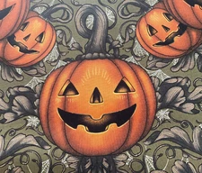 Free Spirit Rachel Hauer PWRH088 Pumpkin Damask, Halloween, jack o’ lantern BTY