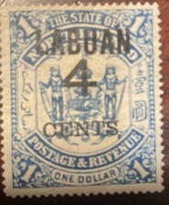 LABUAN SG137 1904 4c ON one dollar blue