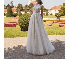 Elegant Wedding Dresses Asymmetric One Shoulder Tulle Applique A-Line Bride Gown