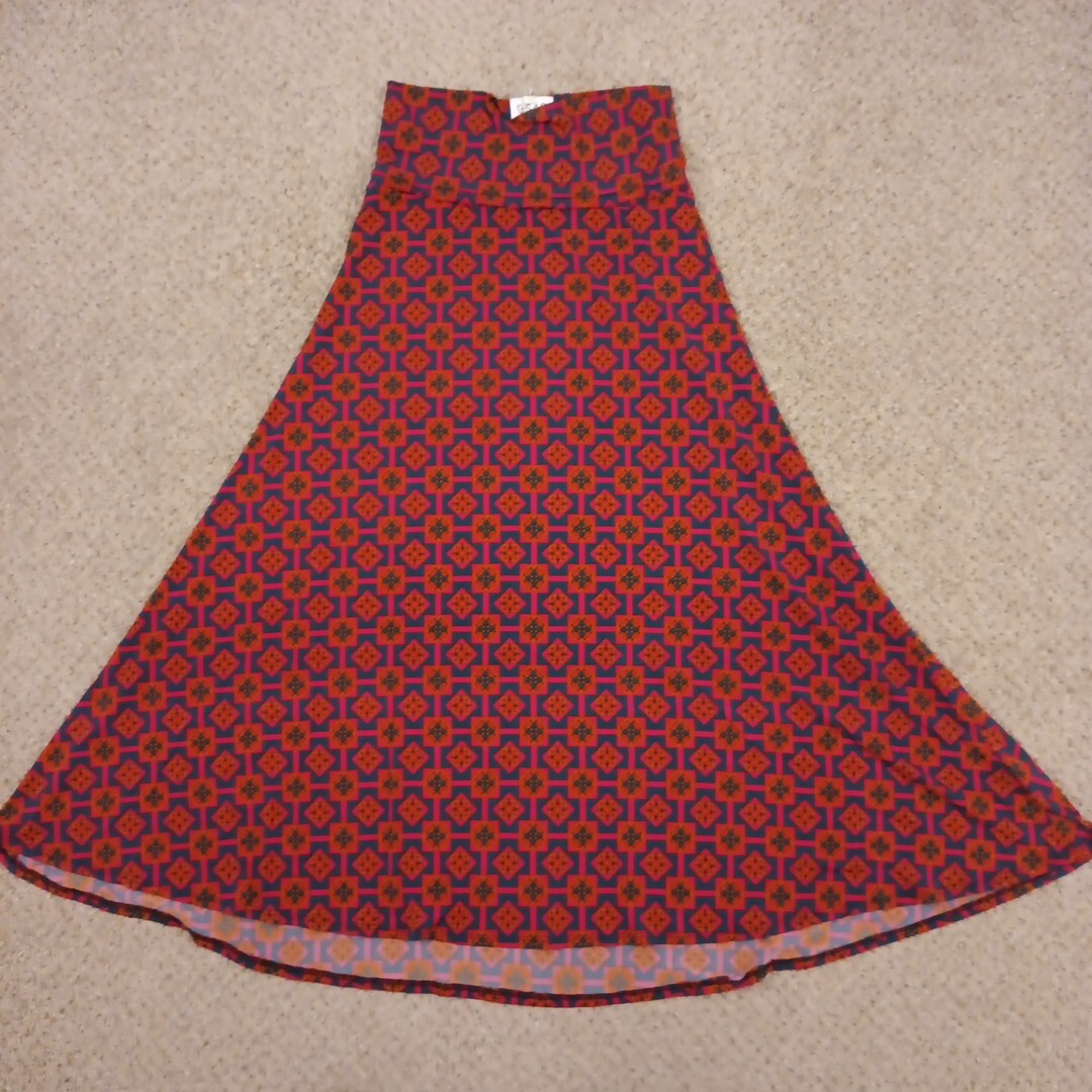 LuLaRoe Maxi Skirt Medium Red Blue Geometric Pull On Pull On-image