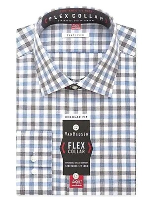 NEW Van Heusen Men’s Regular-Fit Flex Collar Dress Shirt Long Sleeve Blue  Silver