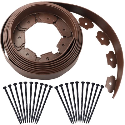 20 Ft Landscape Edging Kit, Brown Garden Edging Border with 20 Edging Plastic...