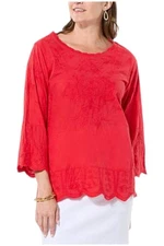 Antthony Women's Embroidered Scalloped Edge Blouse True Red