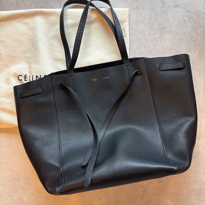 Celine Phoebe Cabas Phantom Medium Black Leather Tote Bag