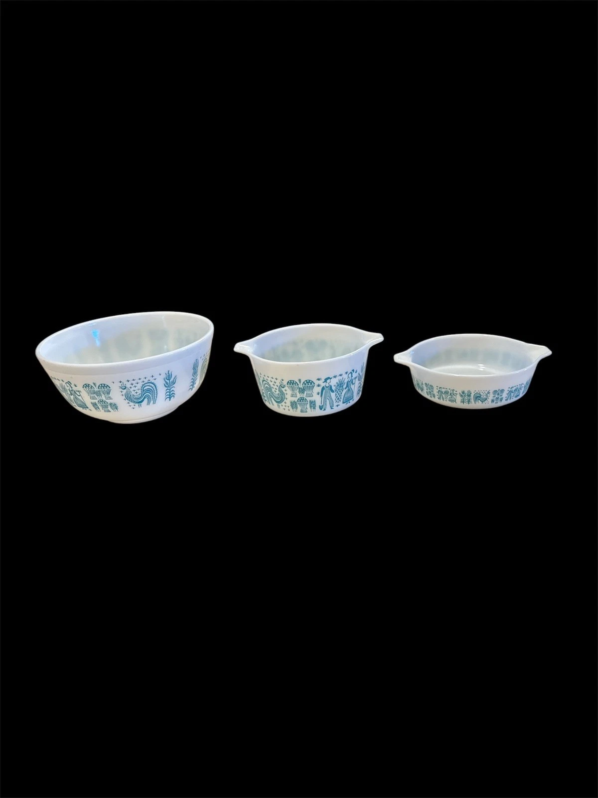 Vintage Pyrex Amish Butterprint Set of 3 Mixing Bowls Turquoise 403 473 471