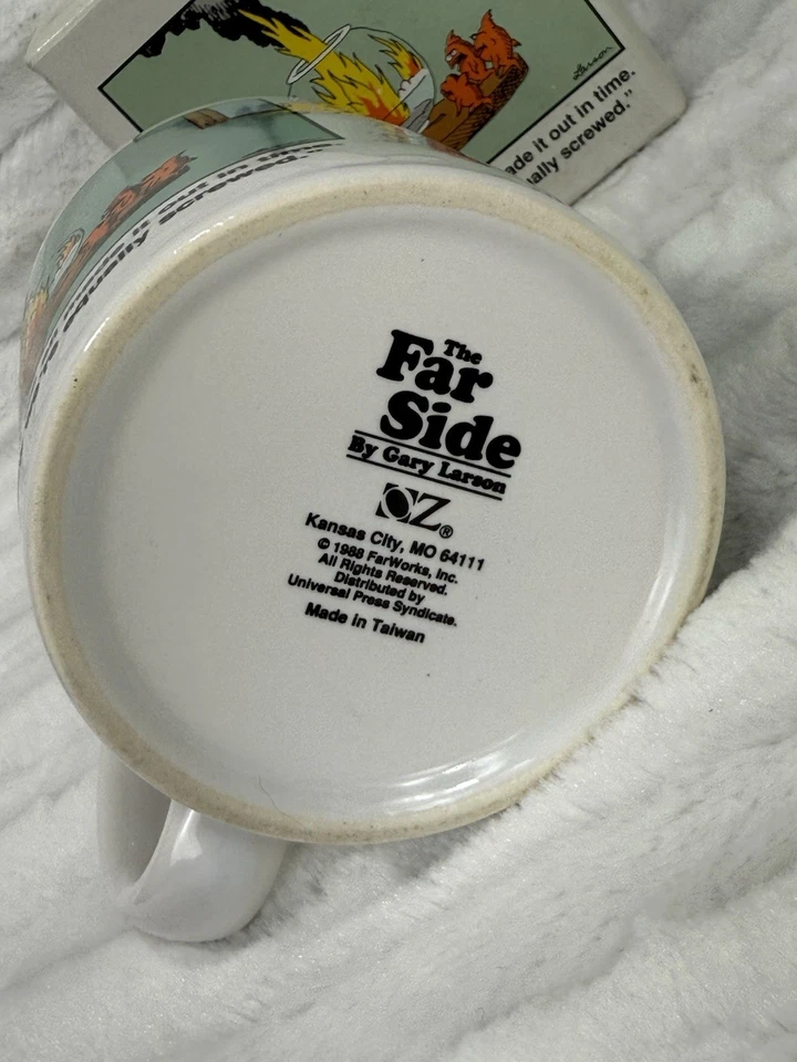 The Far Side Mug 1988 Gary Larson Goldfish Fish Comic Coffee Mug 2 sided W/ Box - Image 4 of 4