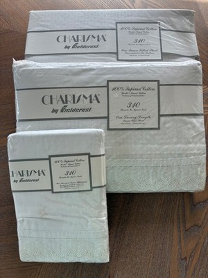 CHARISMA by FIELDCREST Vintage QUEEN Set 100% Cotton 310tc FLAT FITTED & STD/Q