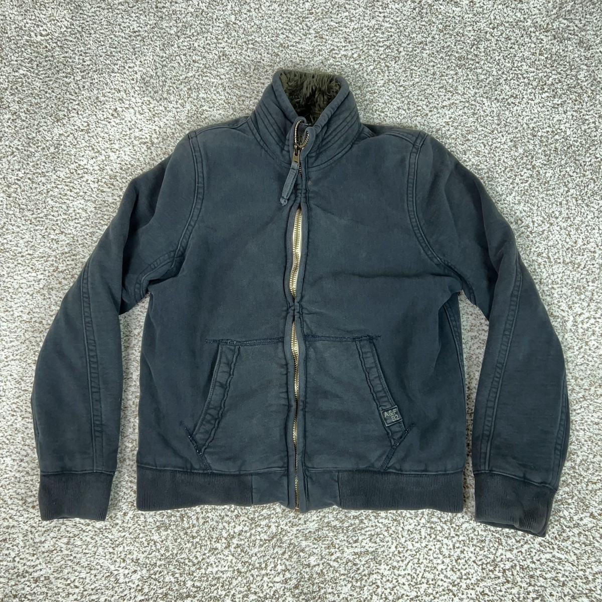 Abercrombie Fitch Jacket Mens Large Blue Indigo Lake Faux Fur Abercrombie Fitch Jacket Mens Large Blue Indigo Lake Faux Fur