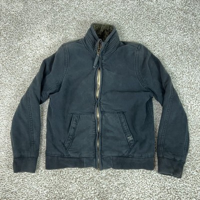 Abercrombie Fitch Jacket Mens Large Blue Indigo Lake Faux Fur Lined Bomber Y2K