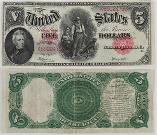 1907 Woodchopper $5 United States Legal Tender Note Large Size NR