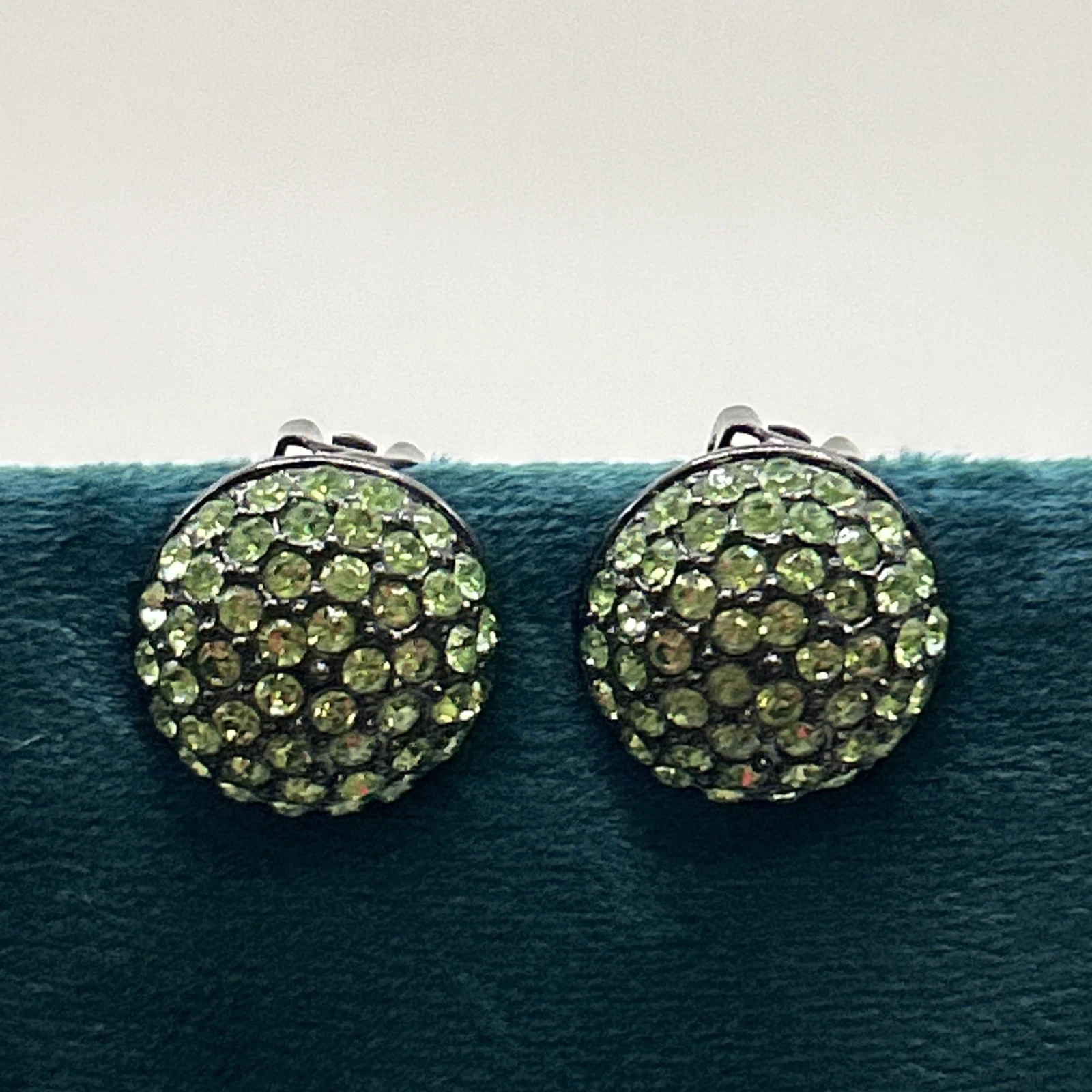 Boucle D’oreille vintage fantaisie Cercle Noir Strass Vert Clips