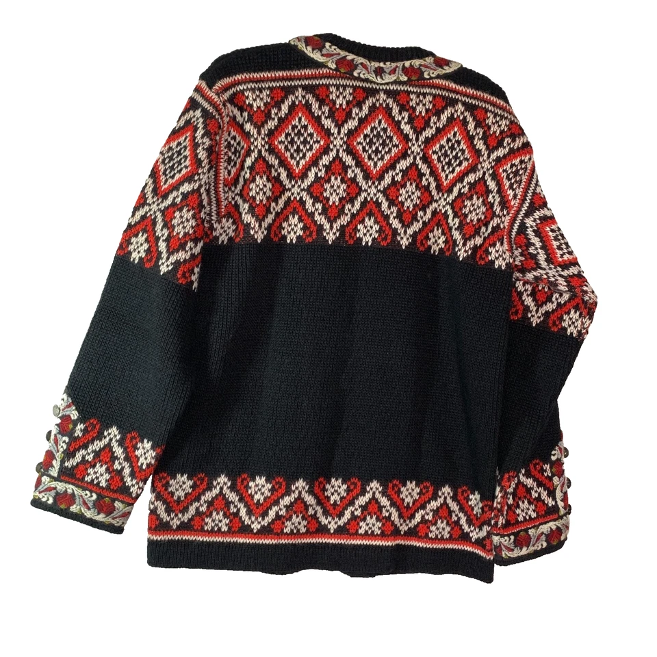 Nordstrikk sz Med шерсти кардиган Норвегии красный черный белый узор металлические застежки винтажный - Изображение 2 из 4