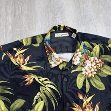 Tommy Bahama Silk Shirt Mens XL Floral Hawaiian Short Sleeve Button Parrot Print