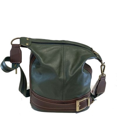 Caterina Italian Leather Backpack Bucket Bag Green & Brown Convertible EUC