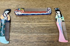 VINTAGE ASIAN COMBS HANDCRAFTED LOT OF THREE MULTI COLORS