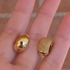 Vtg Erwin Pearl Gold Tone Textured Shiny Hoop Clip On Earrings Tiny Dual Side