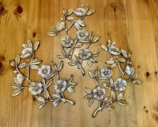 VTG Syroco Lot Of 3 Gold,White Dogwood Branches Floral Wall Décor 1960s USA MCM