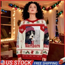 Marlboro Smoking Cat Meme Funny Christmas Ugly Sweatershirt, Christmas Gift US.