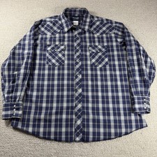 Vintage Wrangler Pearl Snap Plaid Shirt Blue Men  s Size XXL