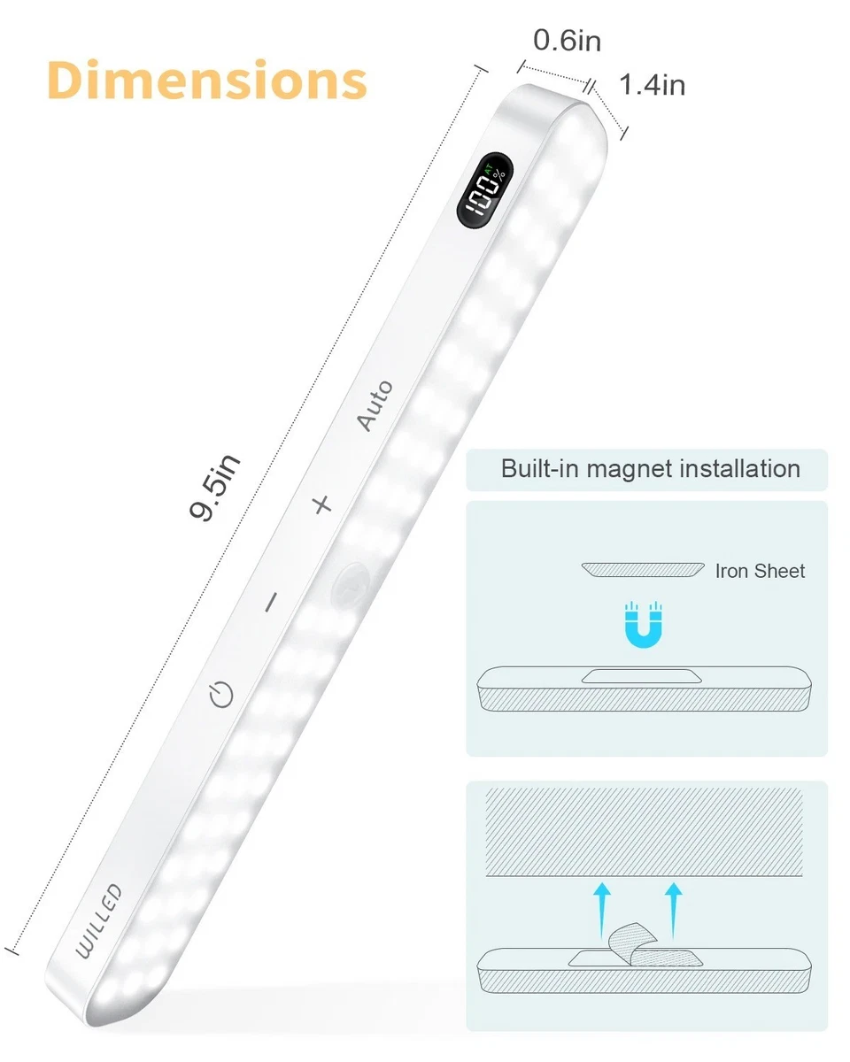 Sensor de Movimiento Luz de Gabinete 60 LED Recargable Inalámbrico Barra Táctil Armario Luz