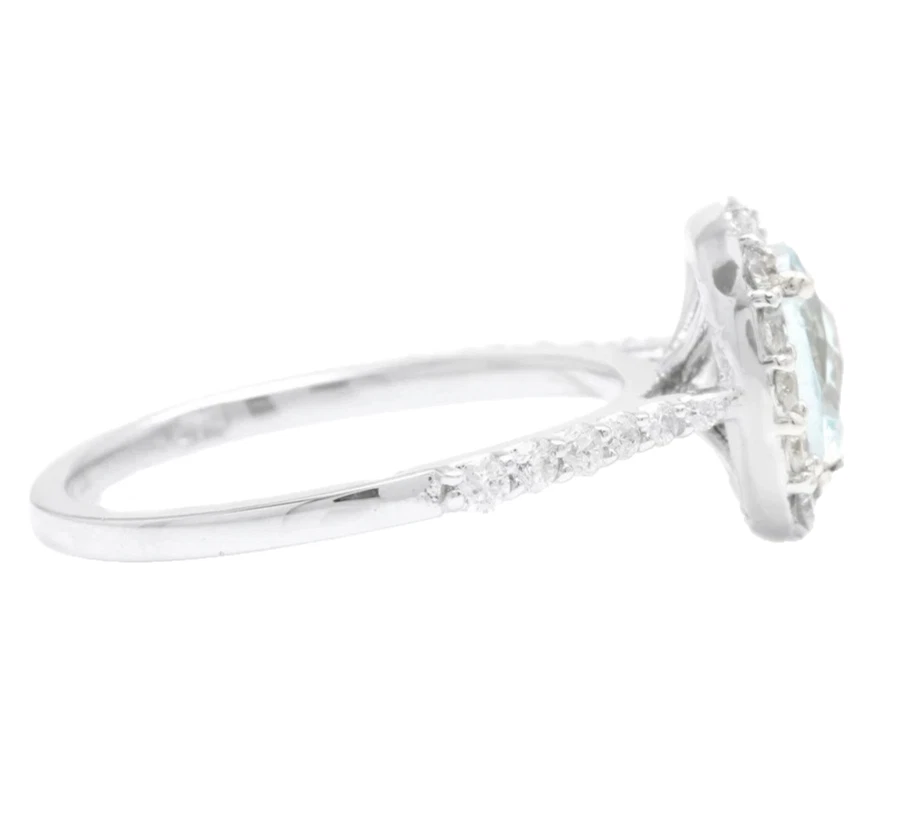 14k Solid Gold Aquamarin & Diamanten Ring Kissen Cut 2.00 Karat Jubiläum - Bild 4 von 4