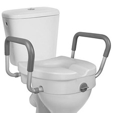 Raised Toilet Seat - 5 Inch Elevated Riser with Adjustable Padded Arms - Toilet
