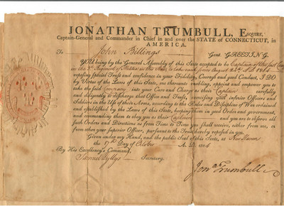 Jonathan Trumbull Jr Signed 1804 CT Militia Commission Washington Aide Governor