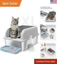 Extra Large Enclosed Stainless Steel Cat Litter Box with Lid – Odor Resistant