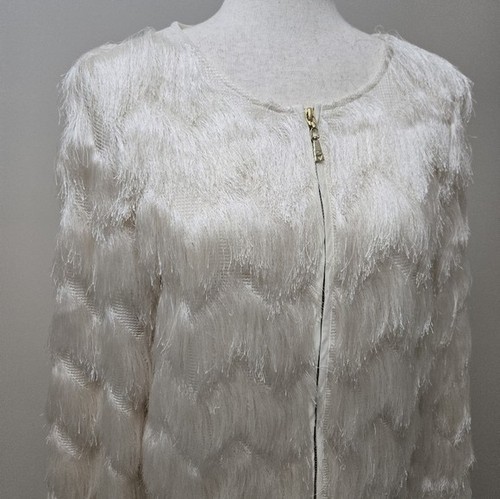 Guess Los Angeles Jacket Fringe Shaggy Chevron Ivory Runway NWT Womens Large - Picture 15 of 16