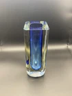 Vintage MCM Faceted Murano Glass Sommerso Art Glass Vase Flavio Poli Blue Orange